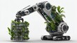 © Chumnan - Robotic arm and Plants: A futuristic robotic arm gently places a verdant plant-covered structure, a visual ode to a harmonious fusion of technology and nature.