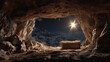 © Sajib - A manger filled with hay inside a cave with a bright star shining in the night sky