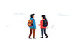 © Muhamad - Illustration Of Two Friends Hiking Together With Backpacks Against Black Background