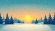 © Valiantsina - Flat landscape of winter sunrise over snow. Clean modern design with space for text