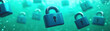 © nattapon98 - Locked padlock floating in blue digital space symbolizes security and protection with glowing effect and depth of field