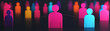 © nattapon98 - Digital representation of glowing neon people pink, blue, orange, and purple colors standing dark reflective surface, creating vibrant atmosphere