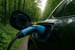 © diproduction - Close-up of electric vehicle charging in forest environment showcasing eco-friendly green energy transportation concept and sustainability focus. Ai generative