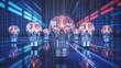 © Graphix Harbor - Glowing lightbulbs with brains inside on digital background idea technology