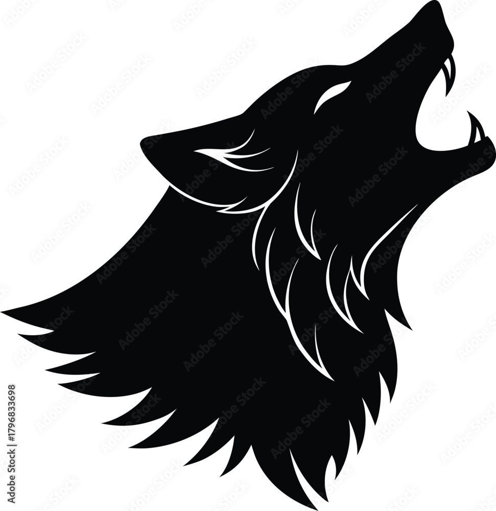 Wolf Howling Silhouette Vector: Canine Logo, Wild Animal Icon, Predator Symbol on Transparent Background Isolated
