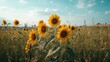 © VRVisionary - Blooming sunflowers in a summer field, seasonal change