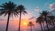 © ArtificialHorizons - Palm trees silhouetted against a vibrant sunset, showcasing seasonal change