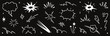 © Sk - Comic explosion doodles in dynamic hand-drawn style. Retro cartoon effects for action scenes. Graphic impact elements on a dark background.