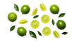 © PixGen - Scattered limes and leaves on transparent background