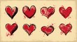 © Julia - Collection of expressive red hearts in watercolor style with perfect artistic paint splatters for romantic and creative designs