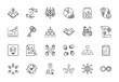 © MSTRABEIA - Business and finance line icon set. Vector pictograms of handshake, growth chart, pie chart, key, hierarchy, innovation, resume, teamwork, sustainability, network, thin linear illustration.