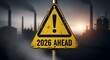© PastelberryAI - 2026 Ahead Industrial Landscape Warning Sign with Smokestacks in the Background