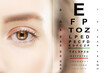 © New Africa - Eye chart and young woman on white background. Vision check