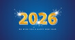 © simbos - 2026 New Year modern gradient orange yellow numbers logo design on blue background with white and yellow concept neon light line shaped numbers over all