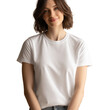 © PS Poppy - Elegant in a tee: A graceful woman exudes casual elegance, draped in a classic white t-shirt, her radiant smile capturing simplicity and effortless style.
