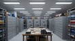 © random - Explore an archive room with organized files, cabinets, and secure vaults, perfect for depicting organization, security, and record management in a business