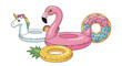 © Rafael - Summer Floaties: Vibrant inflatable floaties shaped as a unicorn, a flamingo, a donut, and a pineapple evoke the lighthearted spirit of summer days.