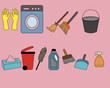 © Aufa Fahmi  - Cleaning tools 3d icon set. Household, sanitation, hygiene equipment collection.