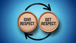 © DreamyDesignsCo - Inspiring circle of respect visual for teamwork, give respect, get respect concept with arrows on light blue background promotes healthy workplace culture