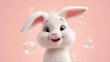 © AkuAku - Cartoon character of a white bunny enjoying soap bubbles, playful theme
