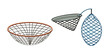 © BHER - Gillnet or gill and fish trap, bottom net of fishing and fishery industry, vector icons. Fishnet or fisher net trap for angling or hunting, fisherman hoop net or gill and fish cage.