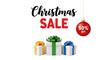 © VectorDesigner - Festive christmas sale with gift boxes and 50 percent off ornament against black background