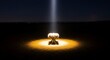 © Ideate Design 028 - A solitary antique lamp illuminated by a bright beam of light in a dark open field at night