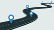 © DesignHub - Winding road with multiple blue location pins marking the path towards a red destination pin, illustrating journey and progress