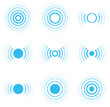© Munnacreativehub - Vector set of blue radar, sonar, radio waves and signal icons. Radar signal wave icons vector set in various circular and radiating style. Internet connection and radiation icons.