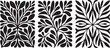 © Rabbi - Three abstract black and white floral patterns with organic shapes and repeating motifs in a modern artistic style