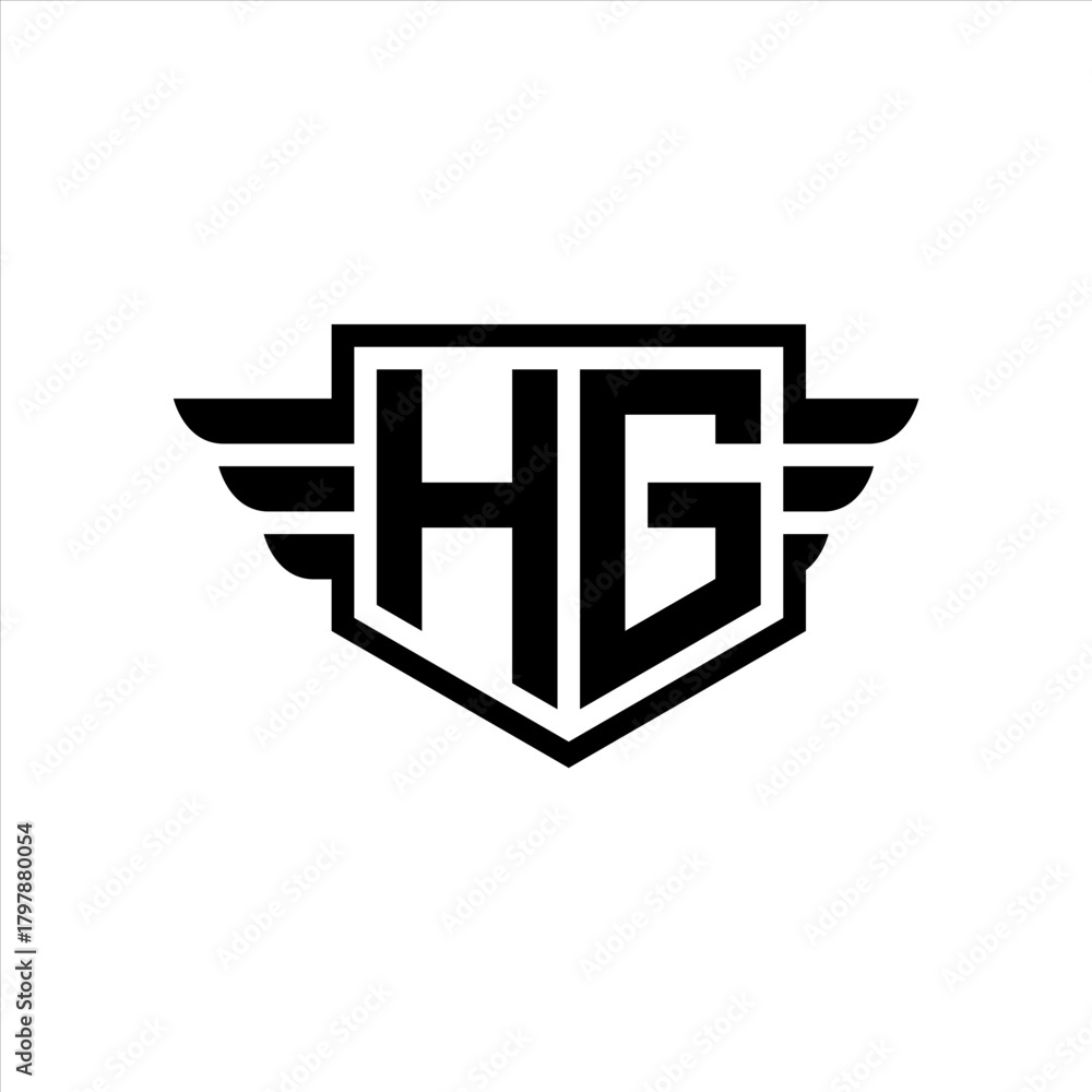 HG Logo vector image of initial shield with wing outline and simple ...