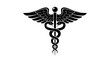 © Zayco - Black and white depiction of a Caduceus symbol, featuring two snakes entwined around a winged staff.