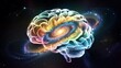 © Design Stock - Vibrant colorful human brain with galaxy nebula inside illustrating creativity imagination and cosmic consciousness