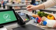 © Pixelart - Contactless payment approved at a grocery store checkout counter.
