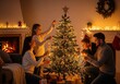© Eira - Happy family decorating a Christmas tree together in a cozy home