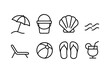 © Cezar_911 - Beach essentials icons in simple linear style for summer themes