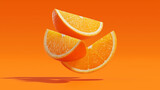 Lewitująca pomarańcza dzieląca się na plastry na abstrakcyjnym tle
