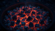 © Cathy - Hot bright coals in a round grill in the dark. View from above. Cooking barbecue.