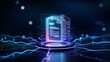 © Design Stock - Futuristic glowing digital document icon representing data security and information technology in a dark abstract background
