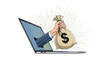 © MDAMAN - Money bag from laptop isolated on transparent background