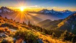 © Vaan - Golden sunbeams crest over a majestic, snow-capped mountain range