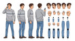 © emiloo - Male character sprite sheet with various poses, expressions, and body parts for animation or game design.