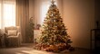 © bago - Beautifully Decorated Christmas Tree in a Cozy Living Room with Warm Sunlight.