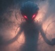 © JoZe - Mysterious Being: An enigmatic entity emerges from a shroud of mist, its crimson eyes hinting at an unfathomable presence, shrouded in an atmosphere of mystery and suspense.