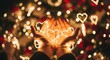 © onehourhappiness - Hands Holding Heart-Shaped Lights, Romantic Bokeh Christmas Holiday Background