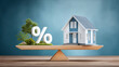 © javu - House model on balance with percent symbol representing mortgage rate anxiety and decision