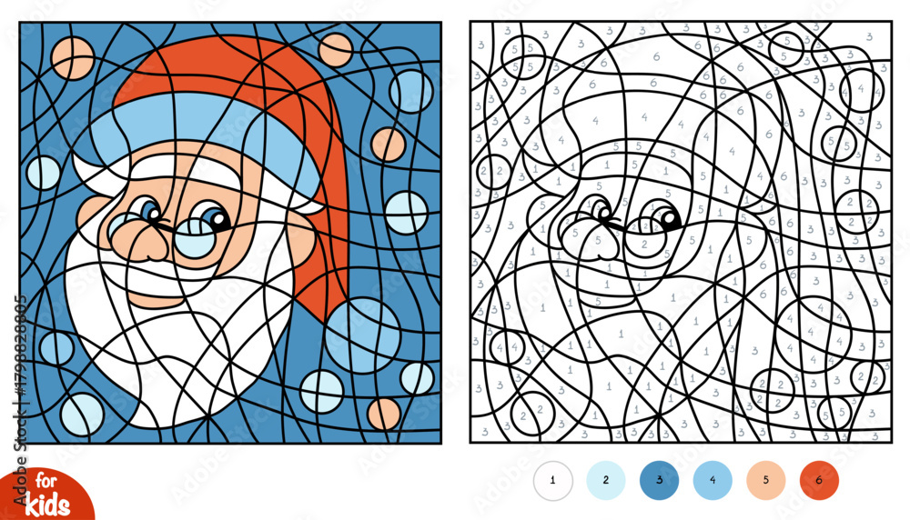 Cute Santa Claus's head color by number page. Fun and educational ...