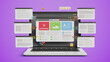 © DETHAL - Link Building Strategy, Strong SEO Support, Better Domain Authority, High Search Ranking, Organic Traffic Growth, Quality Link Building. 3D laptop with web page and other backlink pages attached