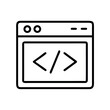 © Austin - Simple line art icon representing a web browser window displaying code symbols