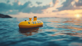 Floating Yellow Submarine Toy Over Blue Sea Creating A Childlike Creative Play Scene